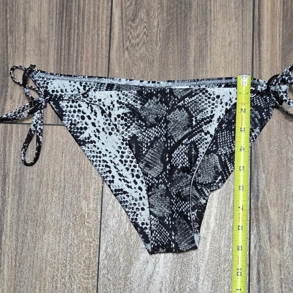 Aerie Black White Snakeskin Print Side Tie Bikini Bottoms Small Low Rise S/M